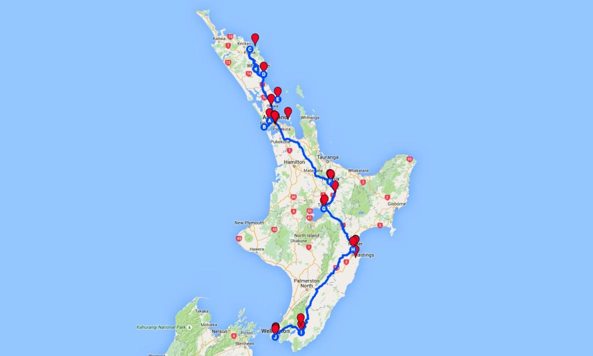 ajo-kartta north island uusi-seelanti