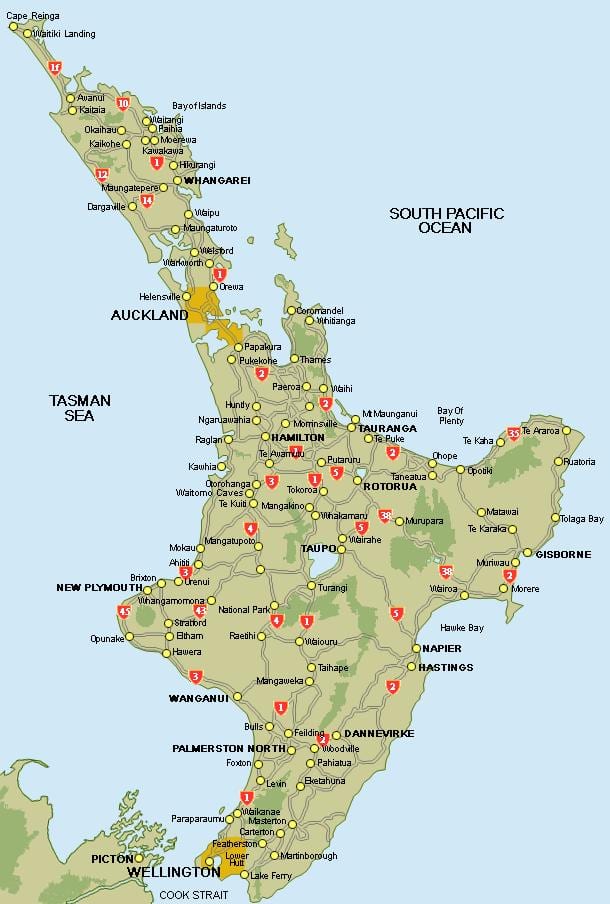 kartta keski-north island uusi-seelanti