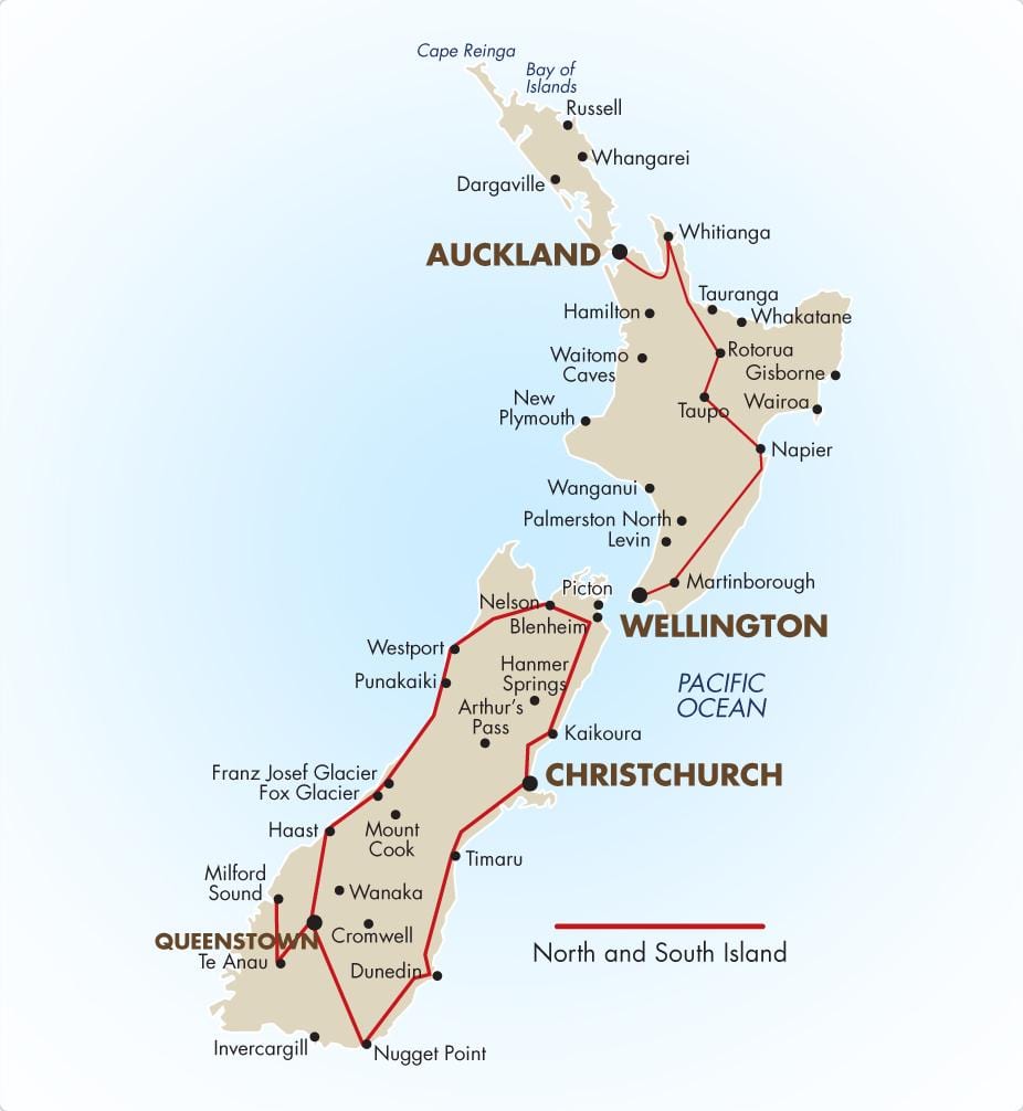 Kartta south island uusi-seelanti ajo