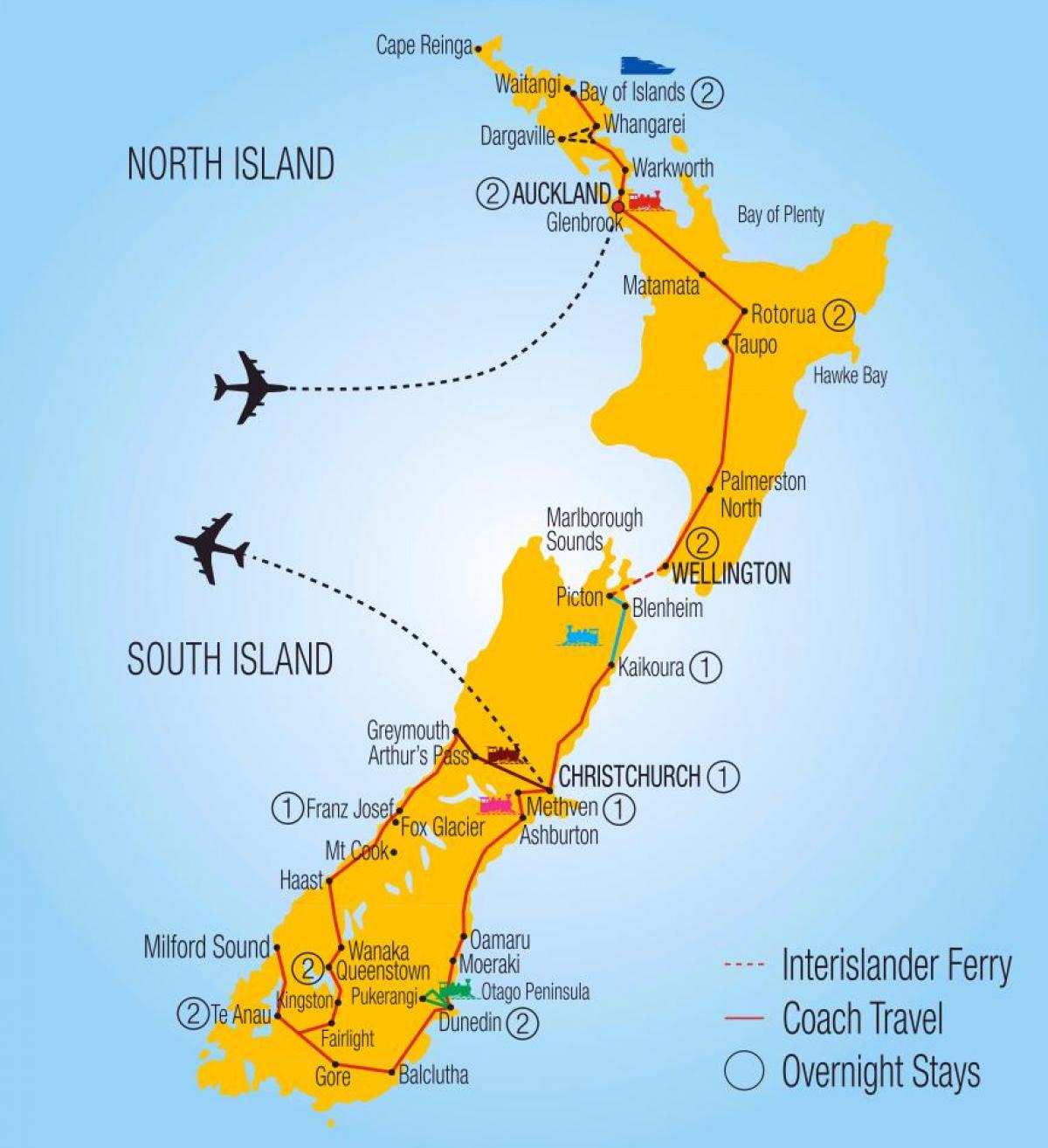 Uusi-seelanti juna kartta - Kartta uuden-seelannin juna (Australia ja Uusi  - Seelanti- Oseanian)