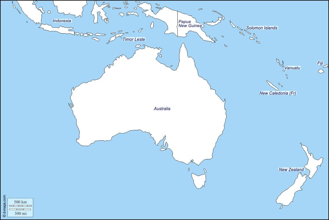 kartan ääriviivat australia ja uusi-seelanti