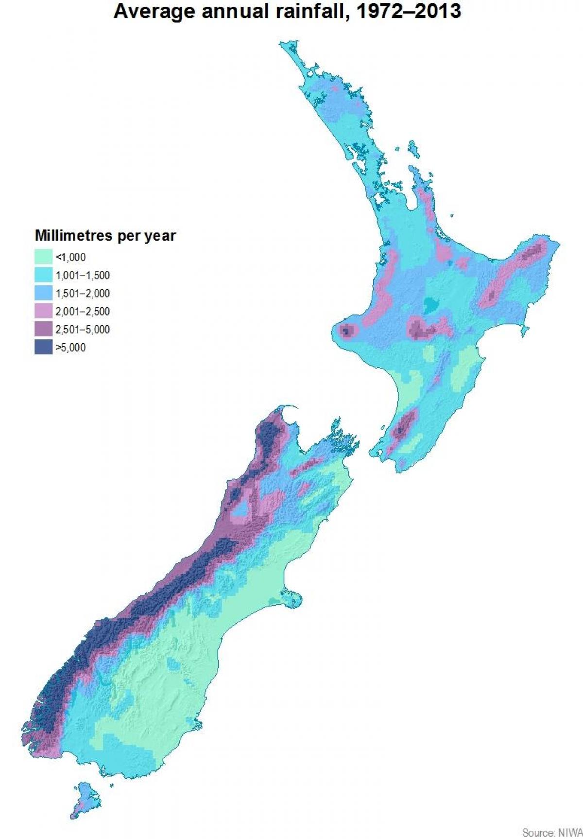 Uusi-seelanti sade kartta - Uusi-seelanti sademäärä kartta (Australia ja  Uusi - Seelanti- Oseanian)