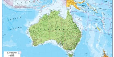 Kartta australia ja uusi-seelanti fyysinen