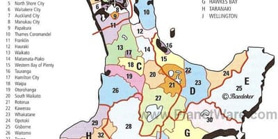 Kartta uuden-seelannin pohjois-saari-alueet ja piirit