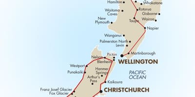 Kartta south island uusi-seelanti ajo