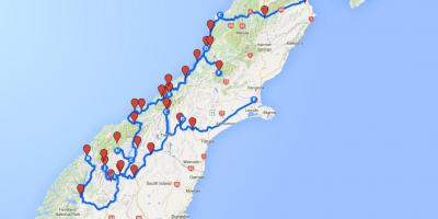 Kartta etelä-saarella uusi-seelanti