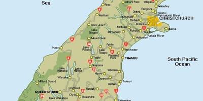 Uusi-seelanti kartta south island road kartta